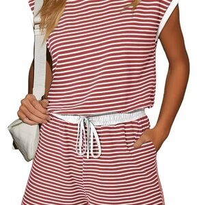 Casual Striped Red and White Women's Jumpsuit